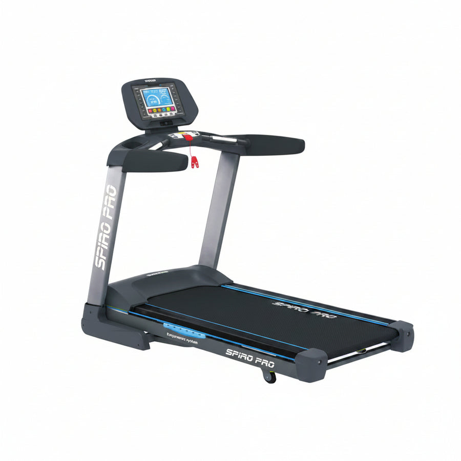 Treadmill with digital display on a white background