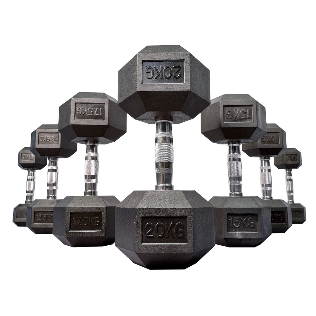 20kg Rubber hex Dumbbells Durable, Noise-Reducing Design – Jumbo