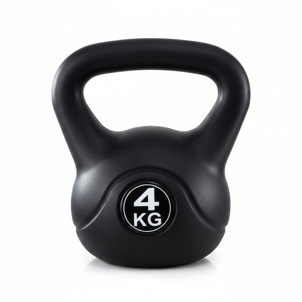 Black 8 kg kettlebell on a white background