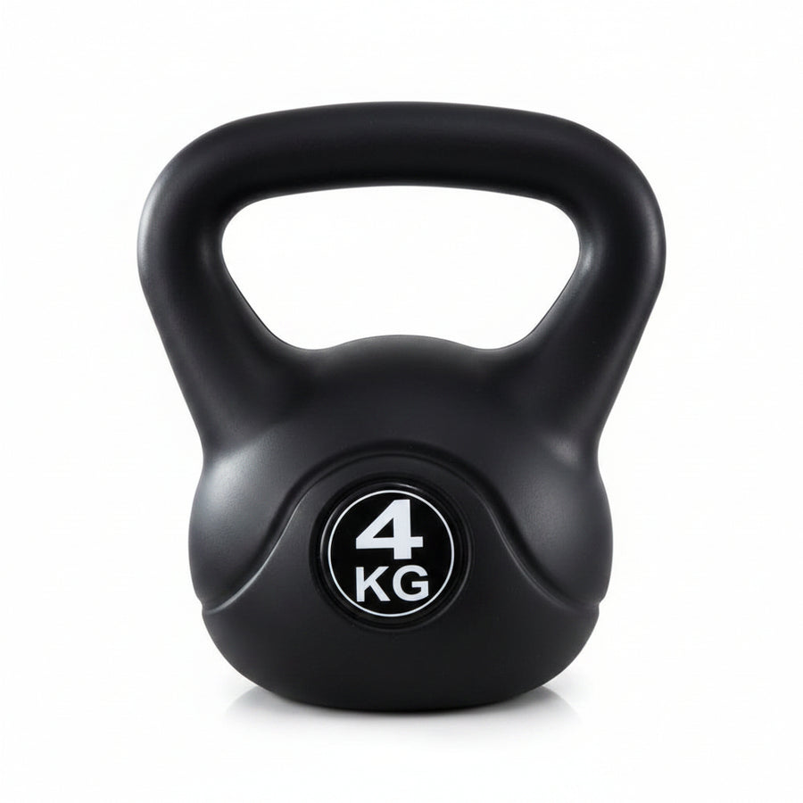 Black 8 kg kettlebell on a white background