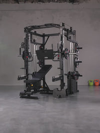 Multi station gym with chest expnasion lat pull down and leg press