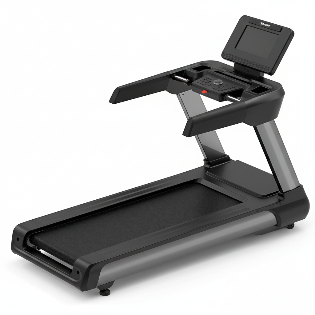Black treadmill on a white background